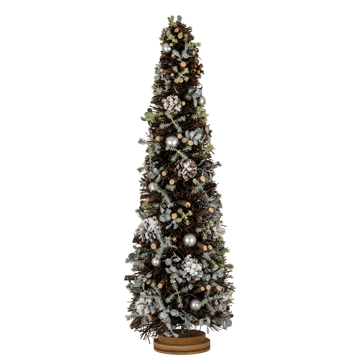 Large Frosted Forest Tree With Pinecones And Pearls - BROWN