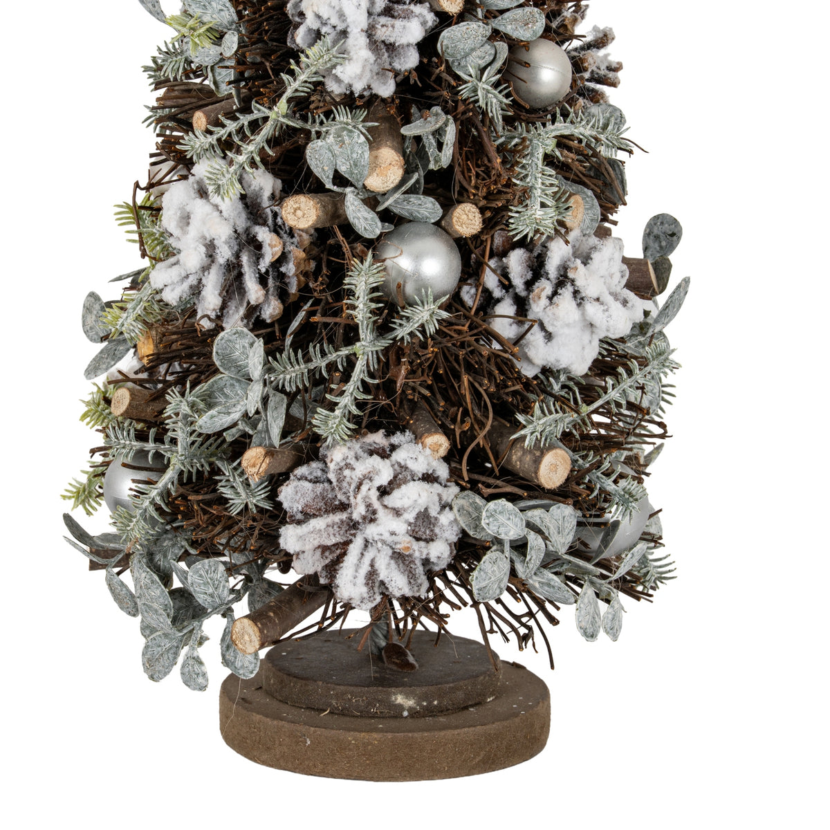Medium Frosted Forest Tree With Pinecones And Pearls - BROWN
