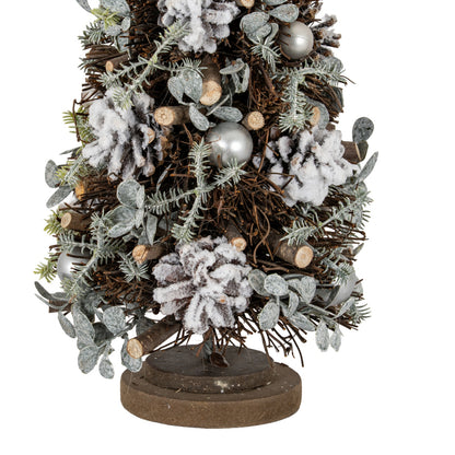 Medium Frosted Forest Tree With Pinecones And Pearls - BROWN
