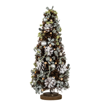 Medium Frosted Forest Tree With Pinecones And Pearls - BROWN