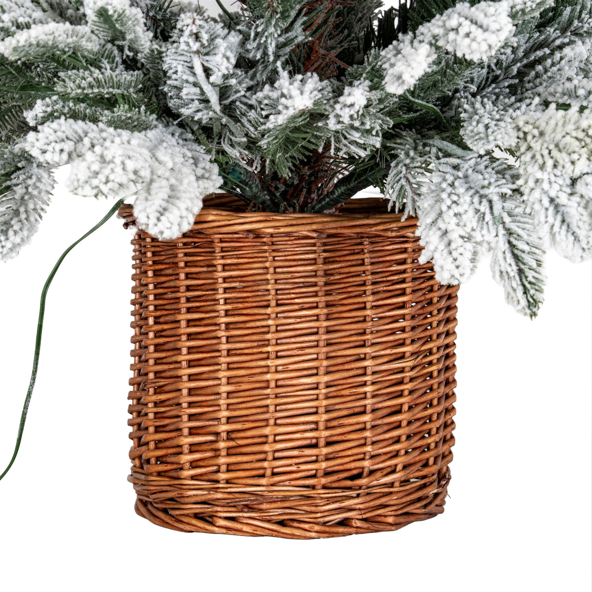 Snowy Norway Fir Pre-Lit Led 300L Fir Tree In Rattan Pot - WHITE