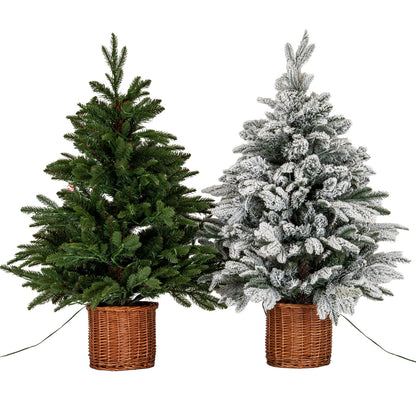 Snowy Norway Fir Pre-Lit Led 300L Fir Tree In Rattan Pot - WHITE