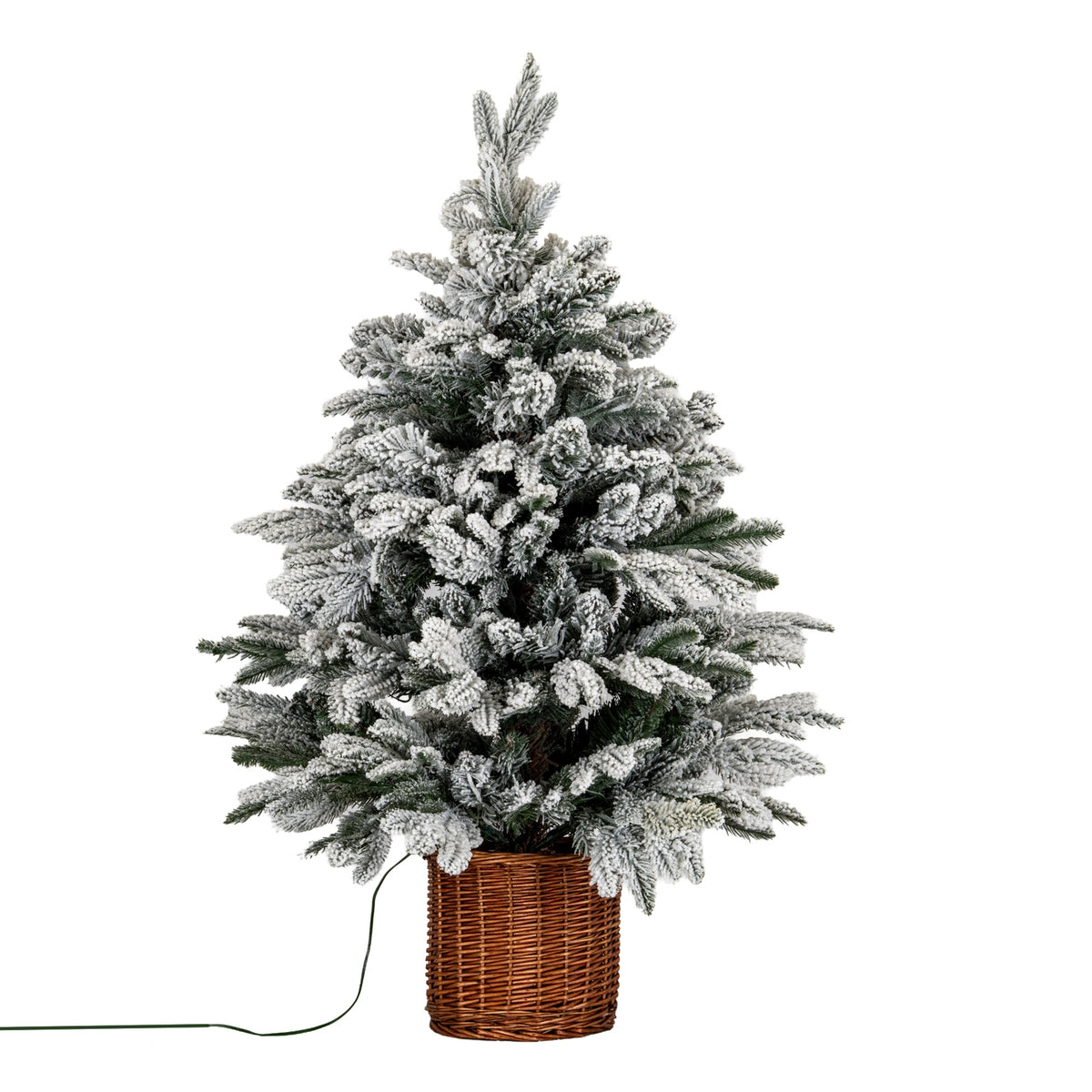 Snowy Norway Fir Pre-Lit Led 300L Fir Tree In Rattan Pot - WHITE