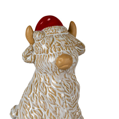 Merry Moo Ceramic Cow Ornament Gazing Right - WHITE