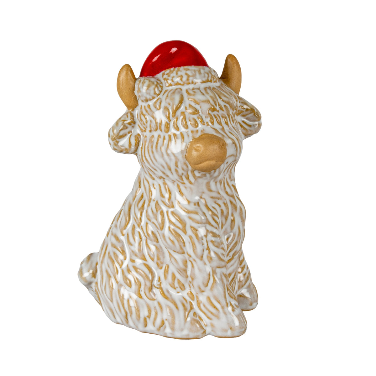 Merry Moo Ceramic Cow Ornament Gazing Right - WHITE