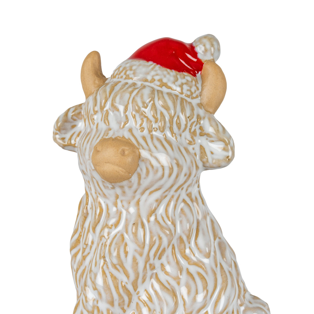 Merry Moo Ceramic Cow Ornament Gazing Left - WHITE