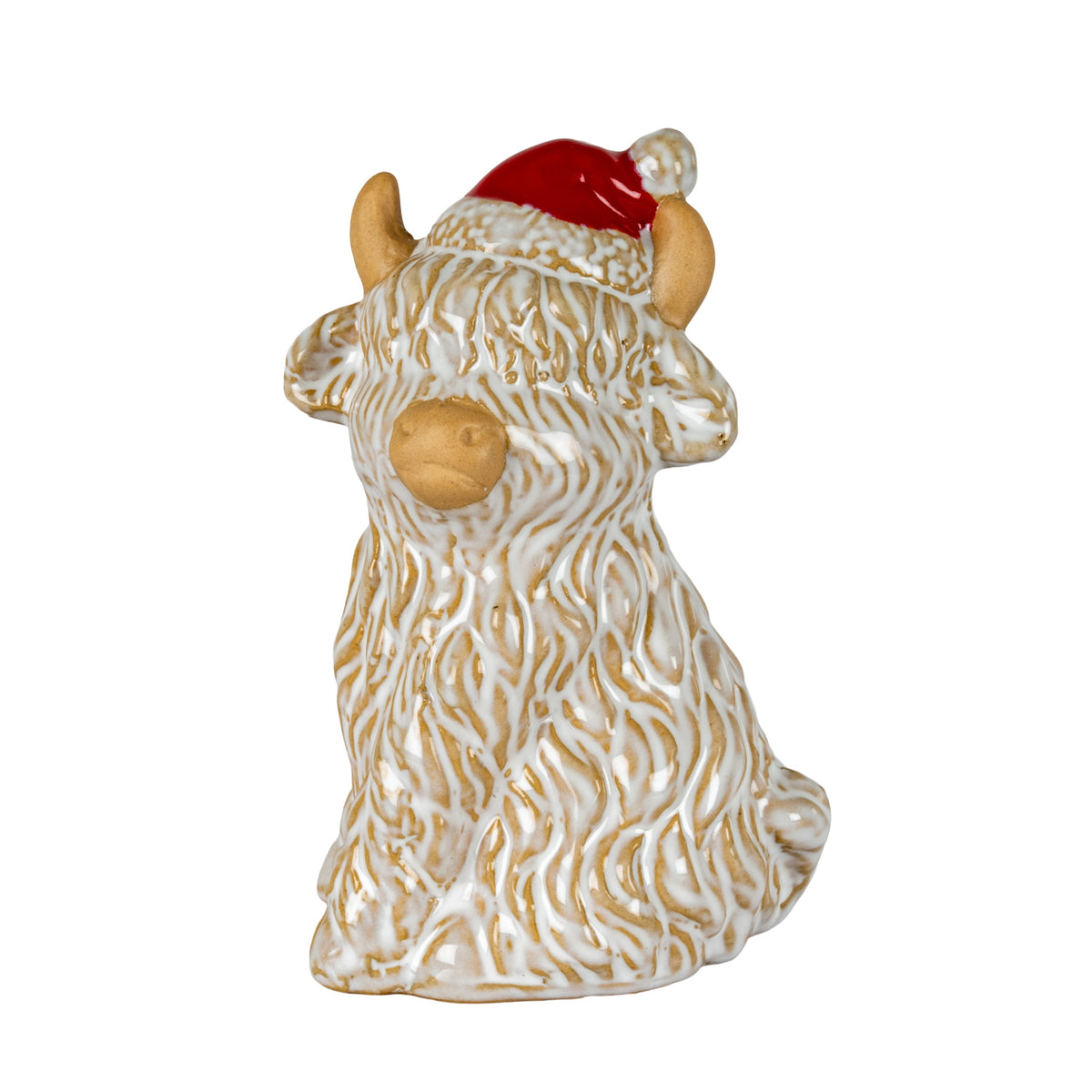 Merry Moo Ceramic Cow Ornament Gazing Left - WHITE