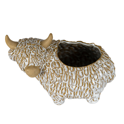 Alora Ceramic Highland Cow Planter Gazing Left - WHITE