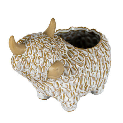 Alora Ceramic Highland Cow Planter Gazing Left - WHITE