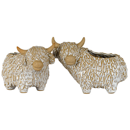 Alora Ceramic Highland Cow Planter Gazing Left - WHITE