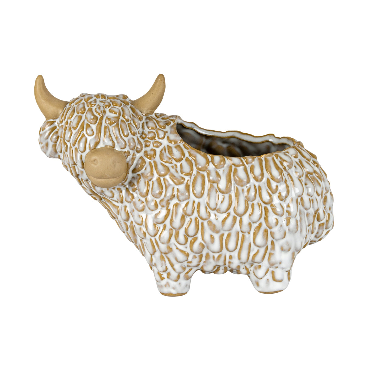 Alora Ceramic Highland Cow Planter Gazing Left - WHITE