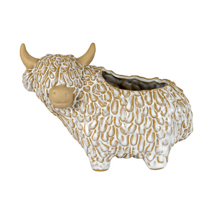 Alora Ceramic Highland Cow Planter Gazing Left - WHITE