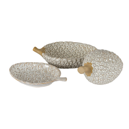 Alora Ceramic Pinecone Medium Dish - WHITE