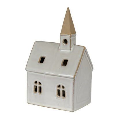 Alora Ceramic Church With LED Light - WHITE