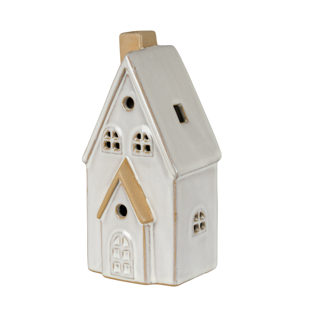 Alora Ceramic Medium Townhouse With LED Light - WHITE