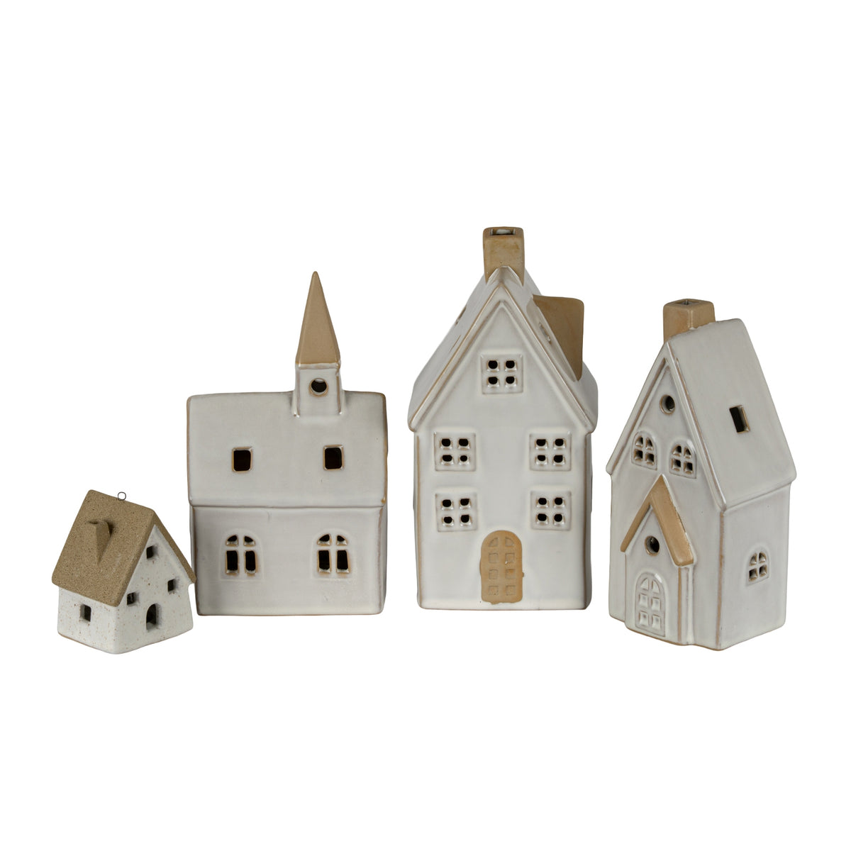 Alora Ceramic Large Town Cottage With LED Lights - WHITE