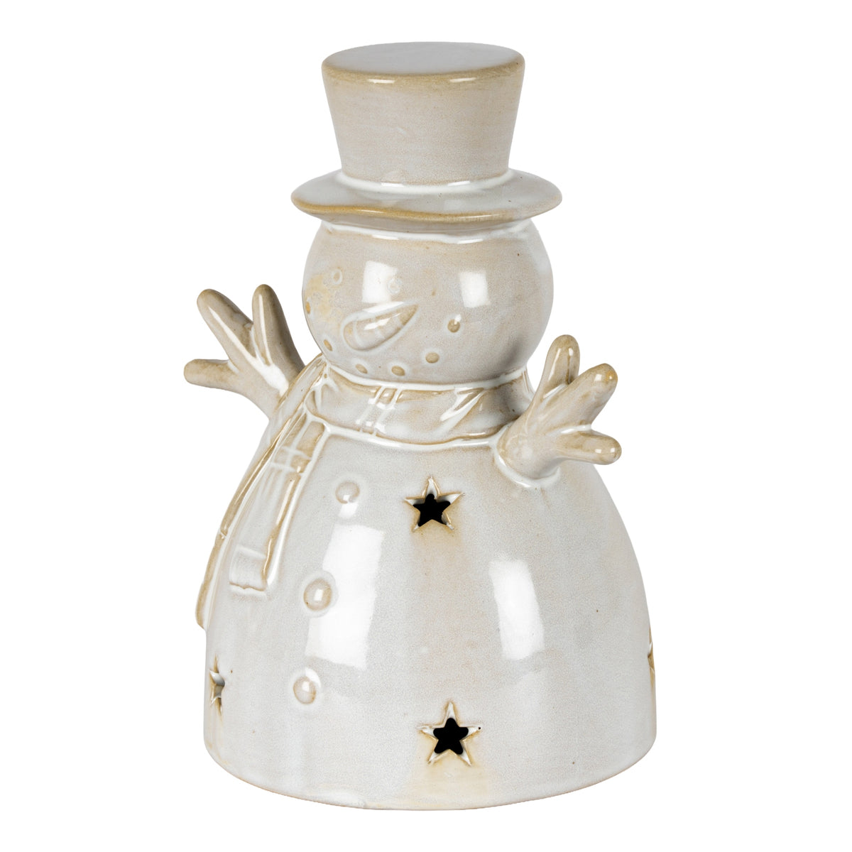 Alora Ceramic Medium Snowman With LED Light - WHITE