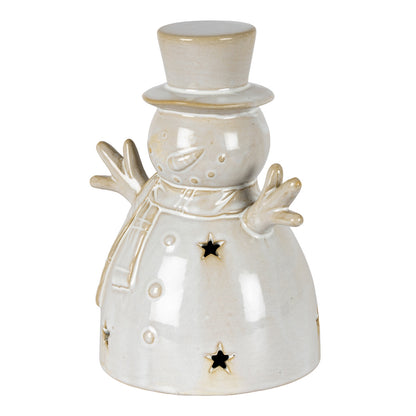 Alora Ceramic Medium Snowman With LED Light - WHITE