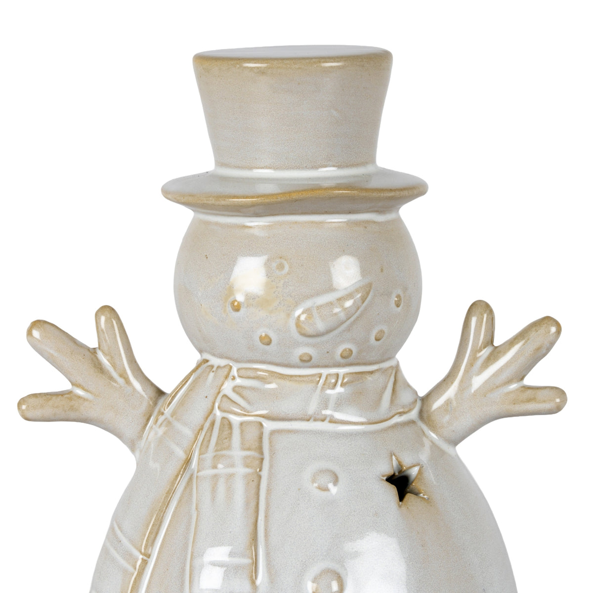 Alora Ceramic Medium Snowman With LED Light - WHITE