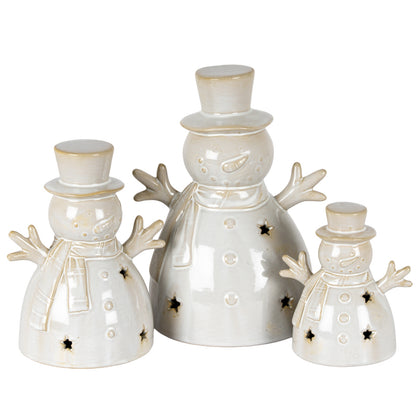 Alora Ceramic Medium Snowman With LED Light - WHITE
