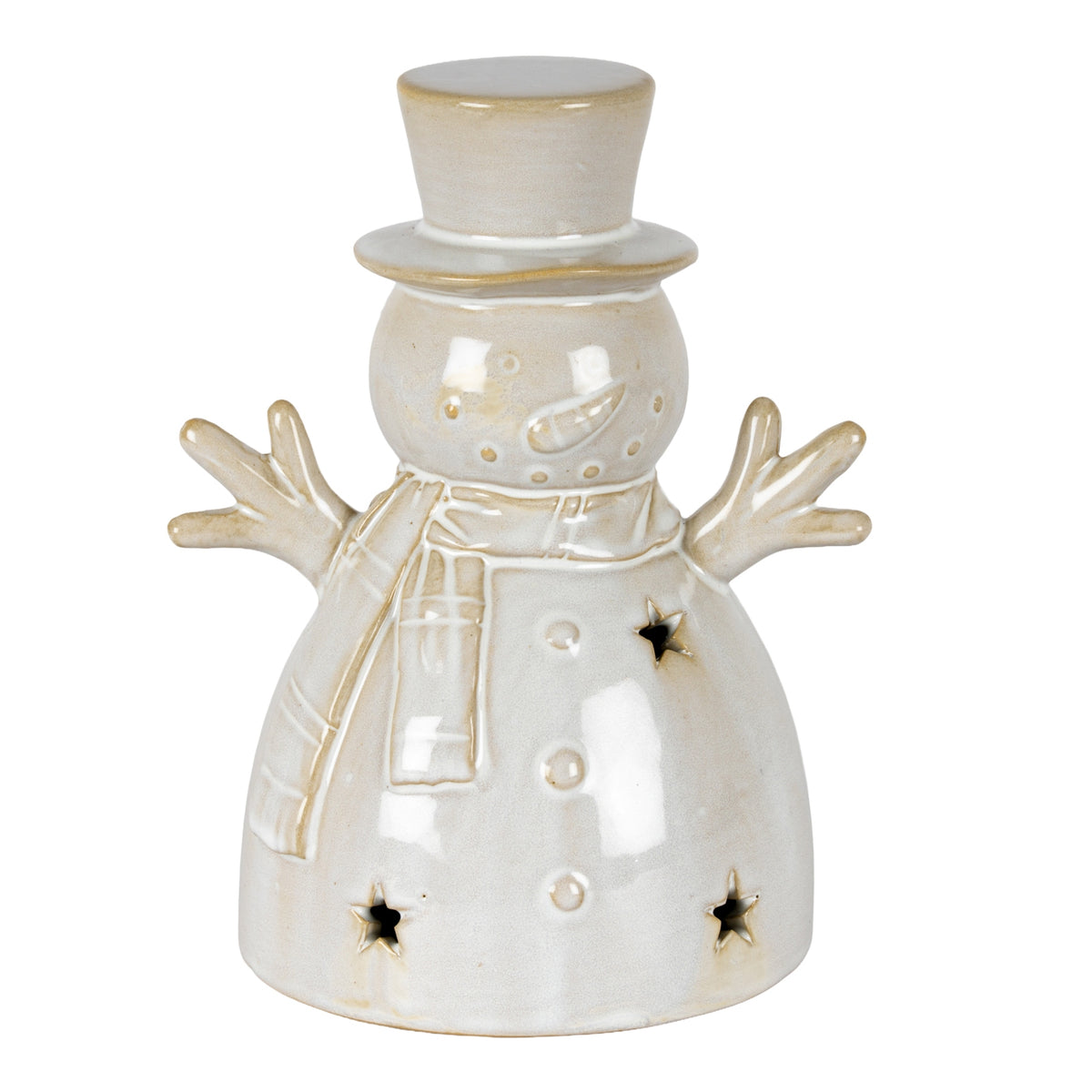 Alora Ceramic Medium Snowman With LED Light - WHITE
