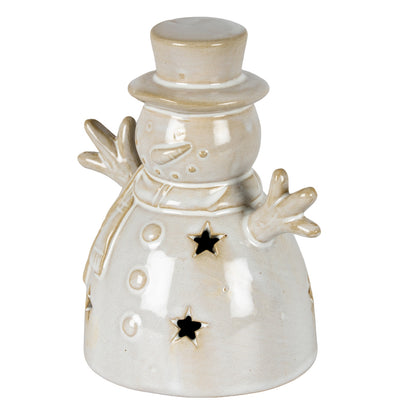 Alora Ceramic Small Snowman With LED Light - WHITE
