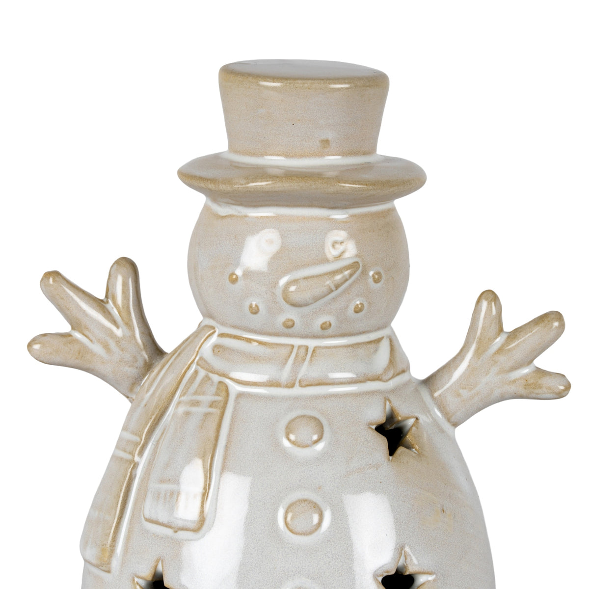 Alora Ceramic Small Snowman With LED Light - WHITE