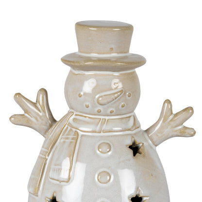 Alora Ceramic Small Snowman With LED Light - WHITE