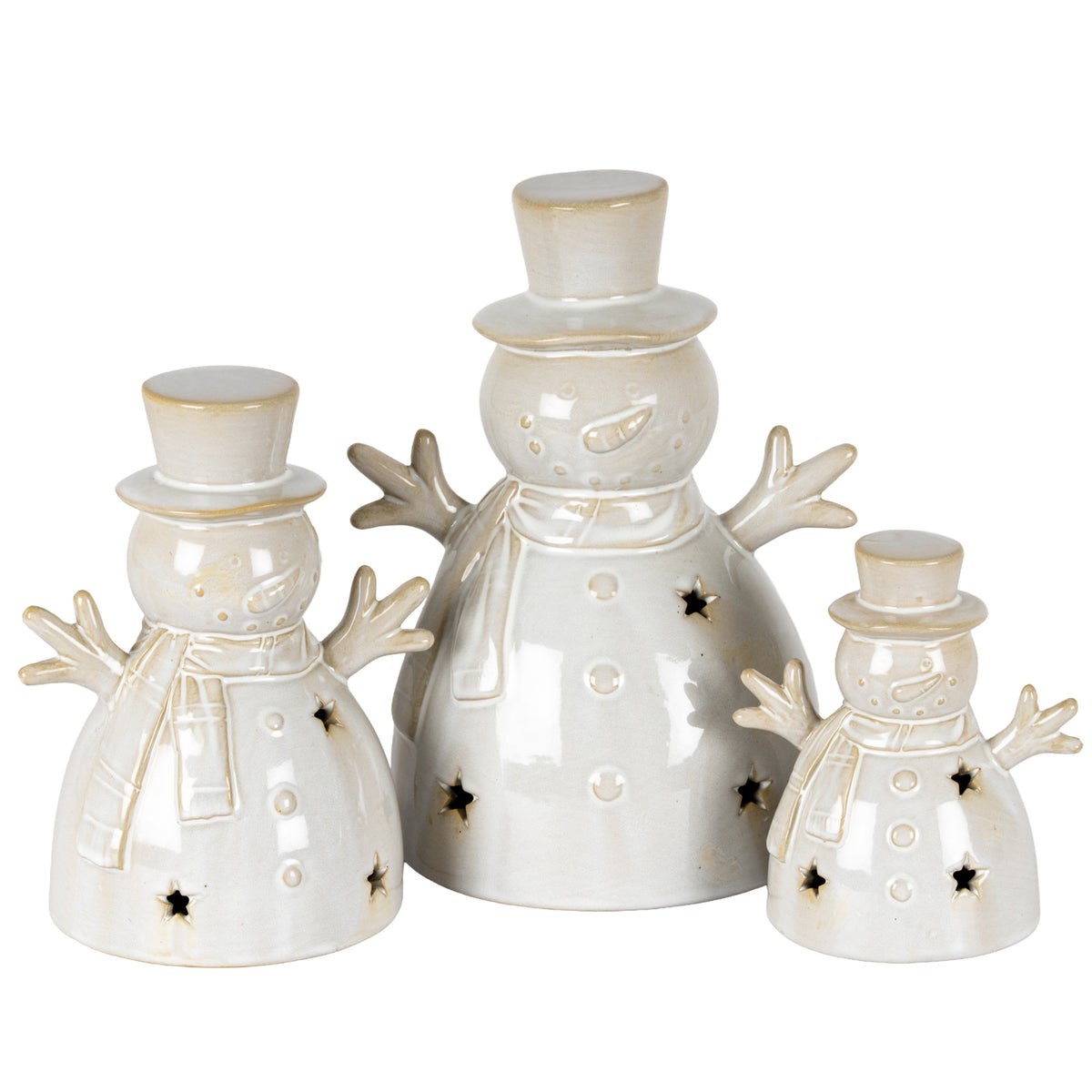 Alora Ceramic Small Snowman With LED Light - WHITE