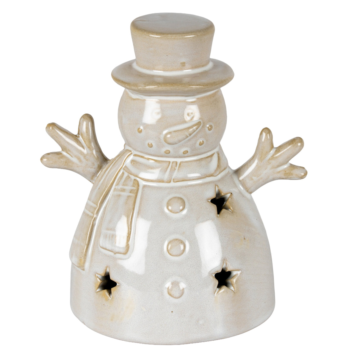 Alora Ceramic Small Snowman With LED Light - WHITE