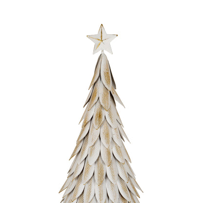 Medium White Metal Christmas Tree on Wooden Stand - BROWN