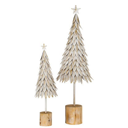 Large White Metal Christmas Tree on Wooden Stand - BROWN