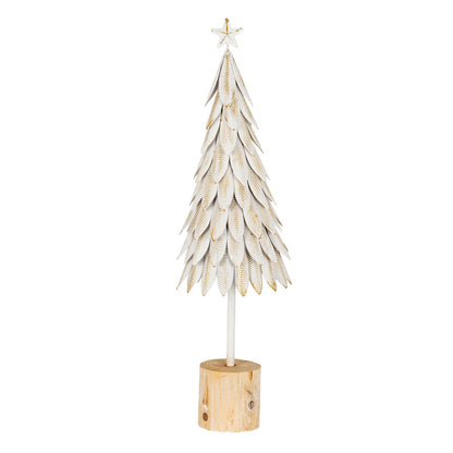 Large White Metal Christmas Tree on Wooden Stand - BROWN