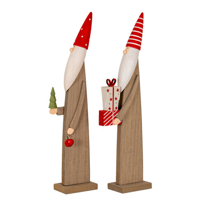 Wooden Festive Elf with Tree and Bell - BROWN