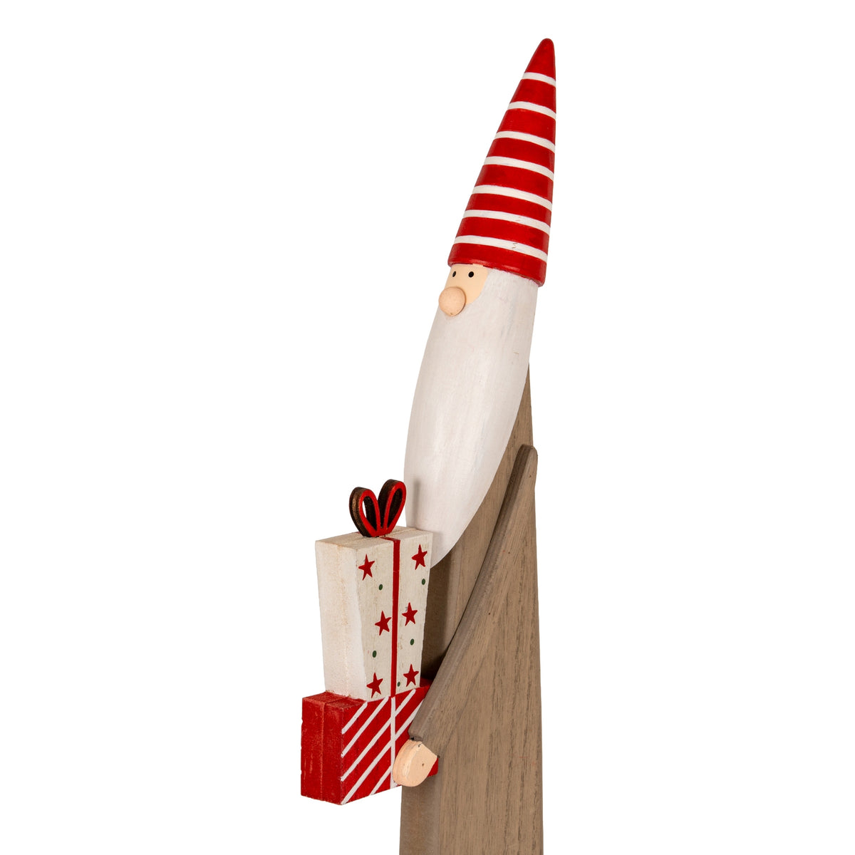 Wooden Festive Elf with Presents - BROWN