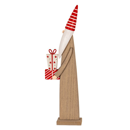 Wooden Festive Elf with Presents - BROWN