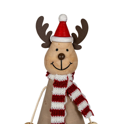Wooden Jolly Sitting Reindeer Decoration - BROWN