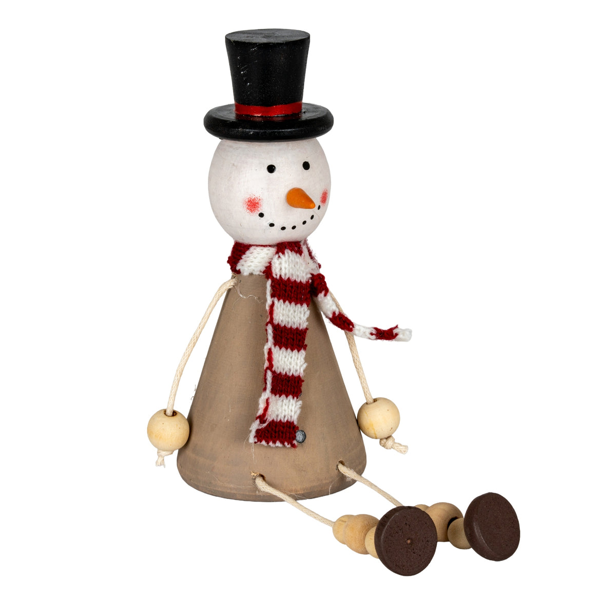 Wooden Jolly Sitting Snowman Decoration - BROWN