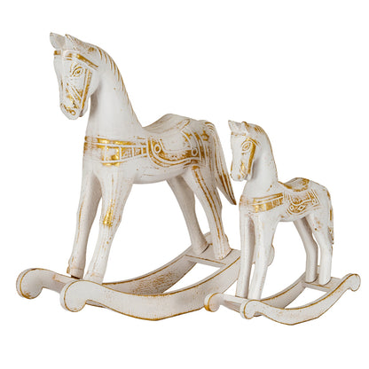 Small Whitewashed Wooden Rocking Horse - WHITE
