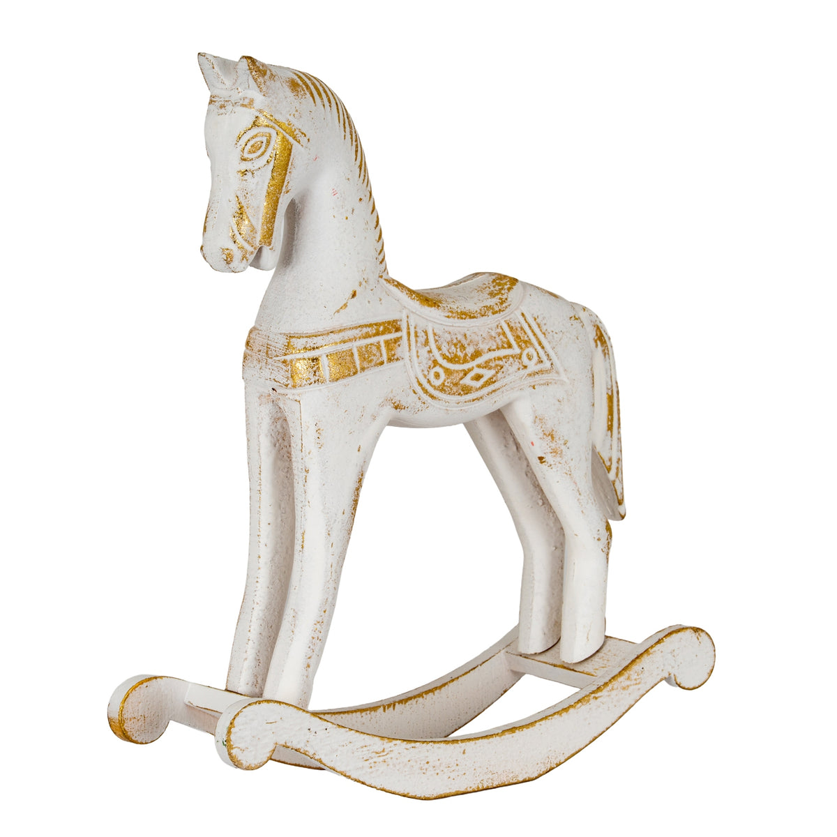 Small Whitewashed Wooden Rocking Horse - WHITE