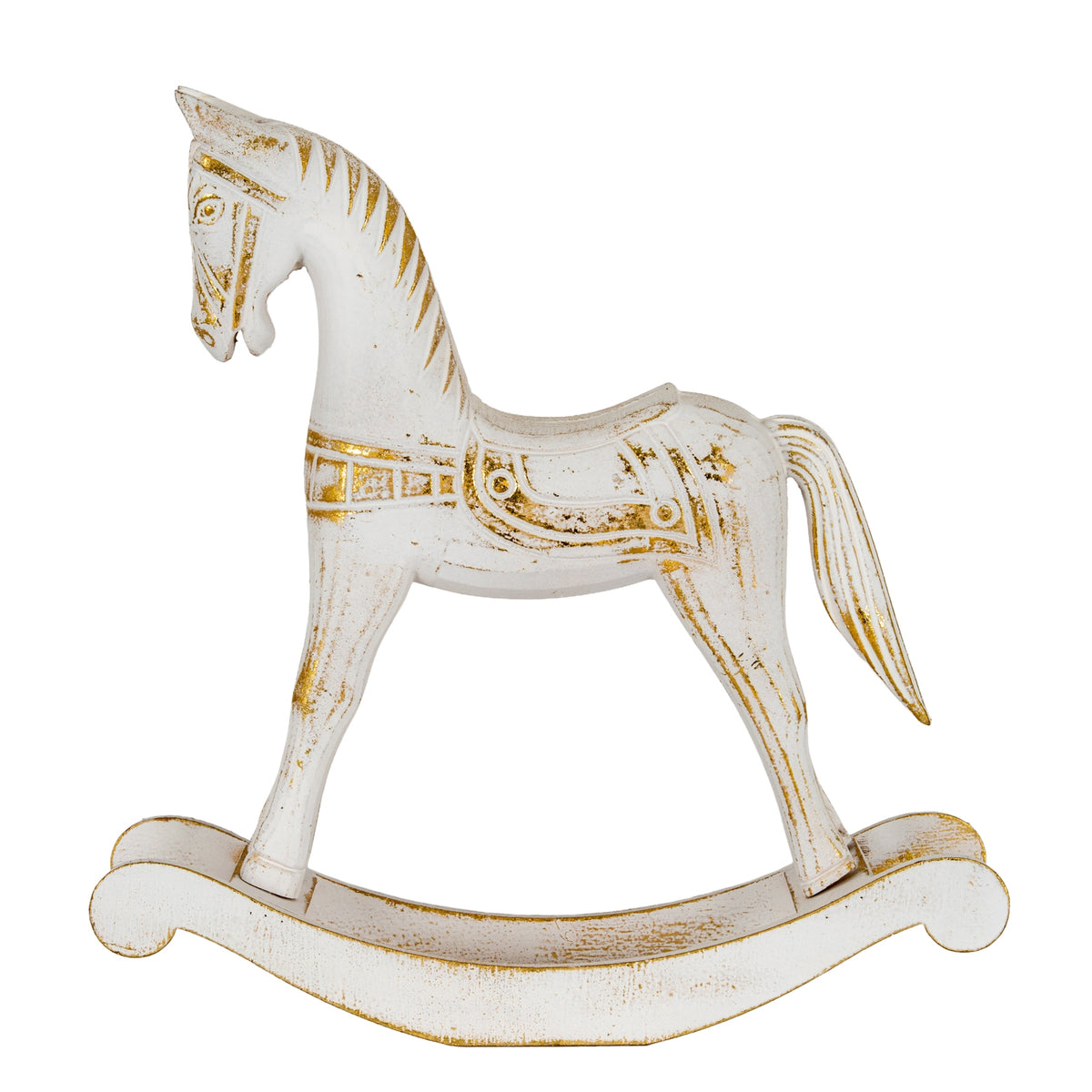 Large Whitewashed Wooden Rocking Horse - WHITE