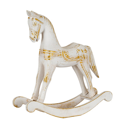Large Whitewashed Wooden Rocking Horse - WHITE