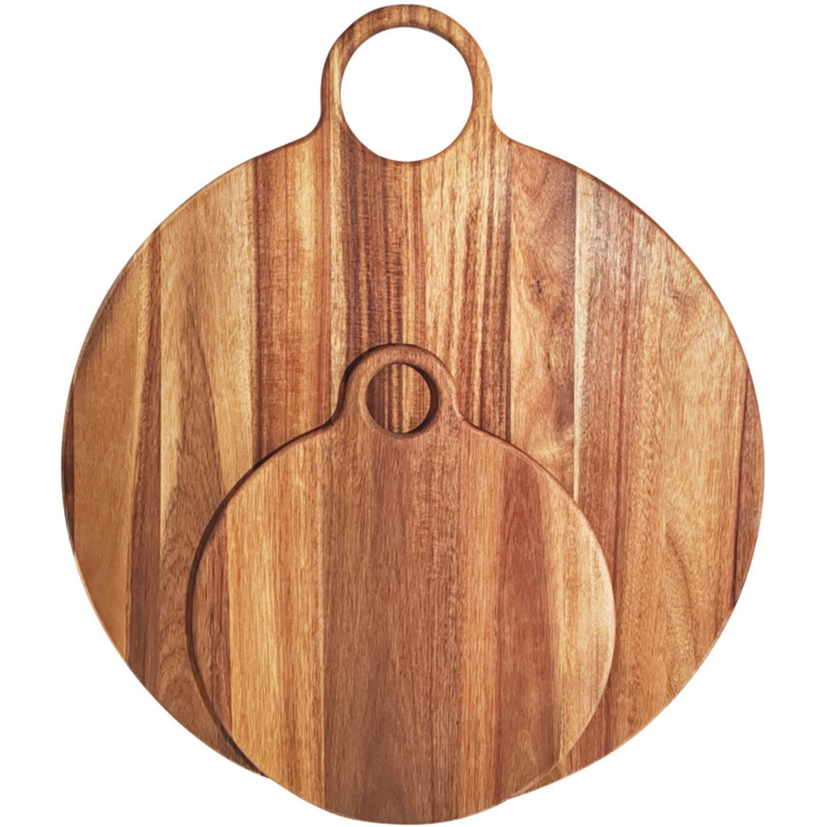 Large Round Acacia Serving Board With Handle - BROWN