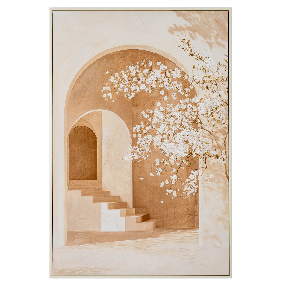 Milos Handpainted Canvas in Frame - BEIGE