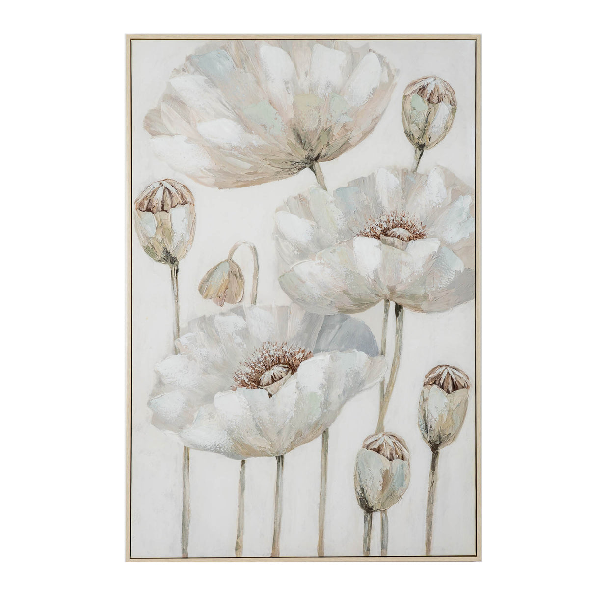 Poppy Stems Handpainted Canvas in Frame - BEIGE