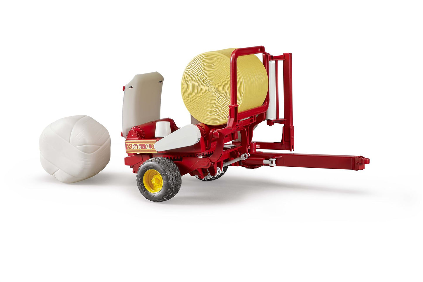 Bale wrapper with ochre and white round bales
