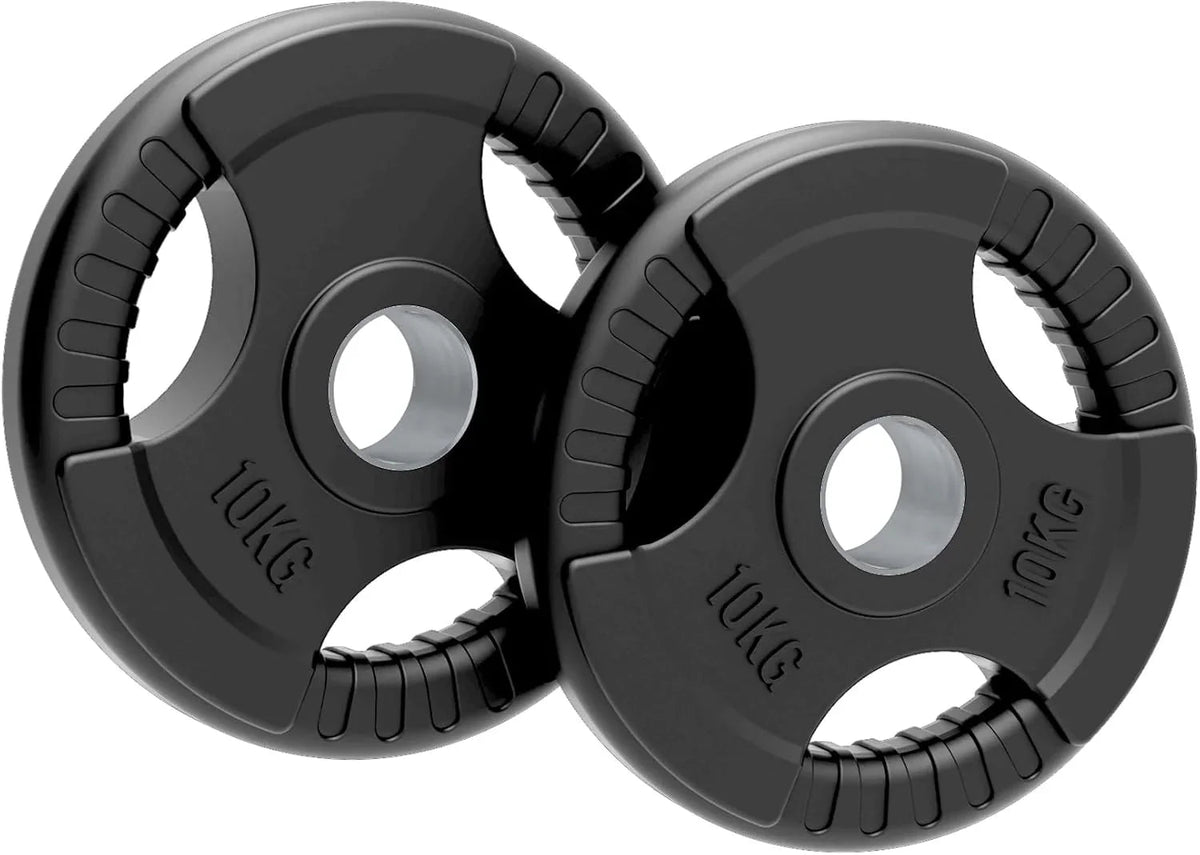 2 x 10kg Olympic Tri-Grip Rubber Weight Black Plates