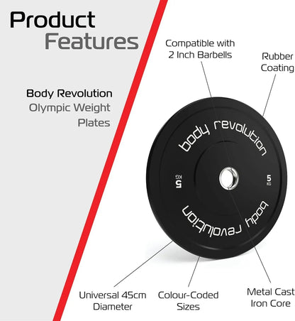 Body Revolution 2 x 5Kg Black Olympic Bumper Plates