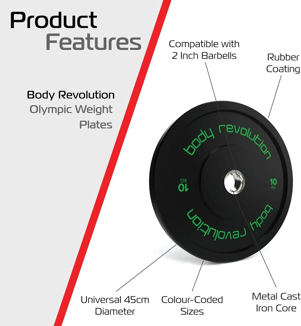 Body Revolution 2 x 10kg Black Olympic Bumper Plates