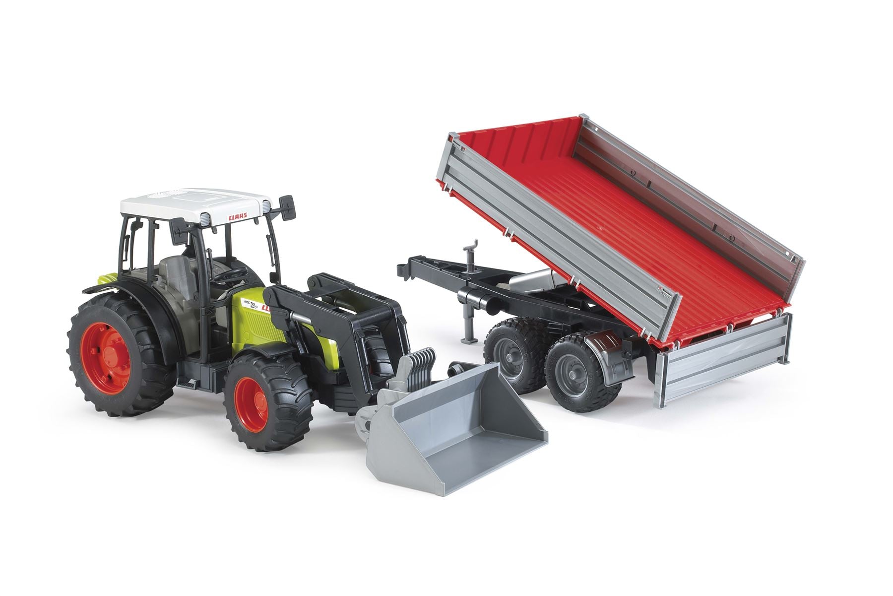 Claas Nectis 267 F with frontloader and tipping trailer